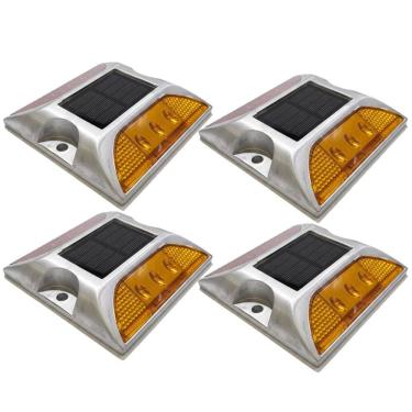 Imagem de Tacha Sinalizador Solar Viario Kit 4 Uni Olho de Gato Rodovia Estrada Sinalizaçao Avenida Obra Transito Rua Segurança