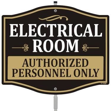 Imagem de Placa para sala elétrica autorizada apenas mantenha fora 30,5 cm x 25,4 cm com 71 cm de comprimento Metal Employees Don't Enter Stop Safety Warning Perigo Stake com suporte de alumínio porta de