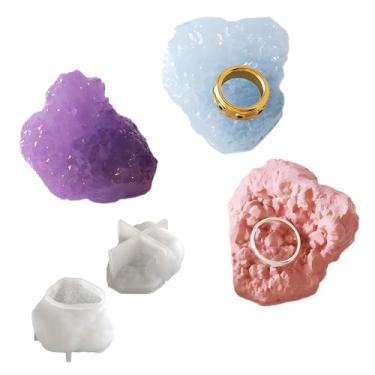 Imagem de SWUAVD Molde de resina de pedra de cristal, 4 peças, pedra preciosa, resina epóxi, molde de silicone, moldes de pedra drusa para sabão de argila de polímero, vela faça você mesmo, decoração de bolo