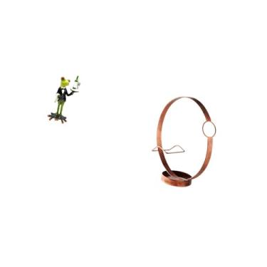 Imagem de Fenteer Escultura de Garçom Sapo com Suporte de Garrafa de Vinho de Ferro, Estatueta de Animal Criativa, Ornamento de Mesa para Decoração de Prateleira de Lar