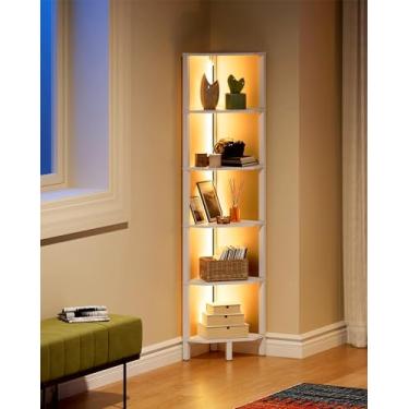 Imagem de CHOEZON Prateleira de canto de LED com luzes, estante em formato de diamante de 5 camadas, organizador de armazenamento estreito para sala de estar, quarto, escritório, estudo, branco MCJ03DWB