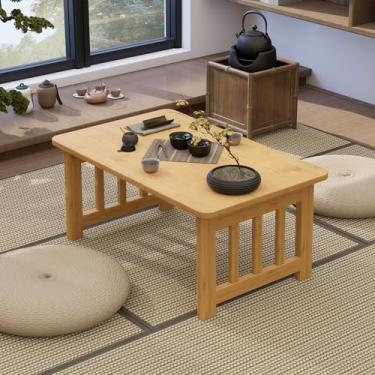 Imagem de JNNXZZ Mesa de centro dobrável japonesa, mesa baixa dobrável para sentar, mesa de chá dobrável de bambu, mesa de meditação versátil portátil para sala de estar, sala de estar, escritório em casa