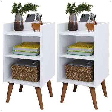 Imagem de Conjunto Quarto: 2 Mesas de Cabeceira Com Prateleira E Cabeceira modulo Adesivo para cama (MOD. BEGE - MAX BRANCO,0.90-5)