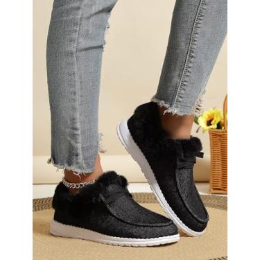 Imagem de Tênis fashion feminino moderno tênis de neve confortável e quente sem salto, Preto, 36