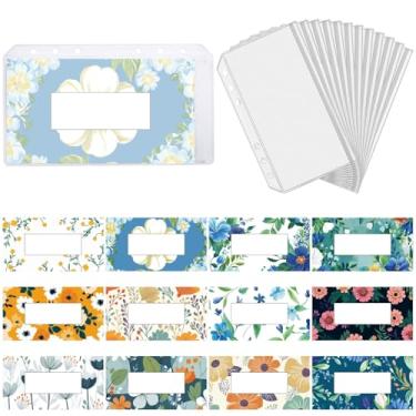 Imagem de CRASPIRE Envelopes para dinheiro, 12 peças, inserções de fichário com tema de flores, com 6 furos, bolsos para fichário, transparente, impermeável, PVC, dinheiro, orçamento, envelopes para dinheiro