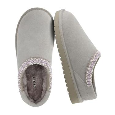 Imagem de CUSHIONAIRE Pantufas infantis Keto – Sapatos aconchegantes sem cadarço com forro de pele sintética e conforto acolchoado de espuma viscoelástica, Cinza-lavanda, 16