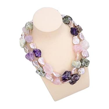 Imagem de Acessórios de moda joias 48 cm, 2 fileiras, pérola, moeda, pérola, várias cores, ametista áspera, colar de pedra preciosa prehnite