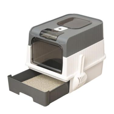Imagem de Caixa de areia para gatos, caixa de areia com tampa – Caixa de controle de odores, dobrável, leve, fechada com suprimentos de peneiramento de lixo para viagem, portátil