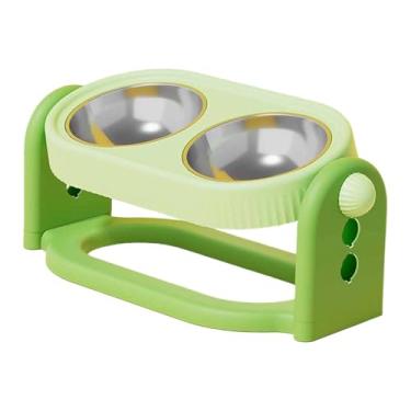 Imagem de Ｂｅｓｇａ Tigela elevada e inclinada para gatos, comedouro e bebedouro de aço inoxidável para cães de pequeno médio porte, com altura ajustável, Verde