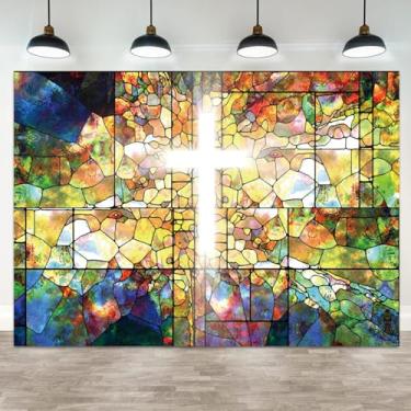 Imagem de ASDCXZ 2,7 x 1,8 m Jesus Cruz pano de fundo crucifixo igreja evento fotografia fundo vitral Bíblia Sagrada Senhor orar Santuário religioso batismo decoração retratos de Páscoa cabine de fotos adereço