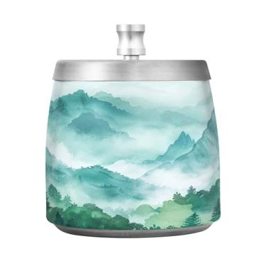 Imagem de SEHANY Cinzeiro Majestic Mountain Peak com tampa para cigarros, à prova de vento, sem fumaça, aço inoxidável, cinzeiros para uso interno e externo, grande, inodoro, para fumantes, decoração de