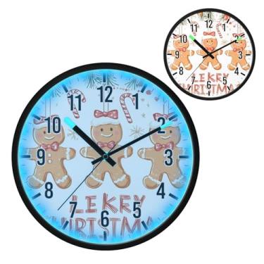 Imagem de Blueangle Relógio de parede LED que brilha no escuro e ativado por voz, silencioso de 30,5 cm fofo design de pão de gengibre operado por bateria para decoração de quarto e sala de estar (293)