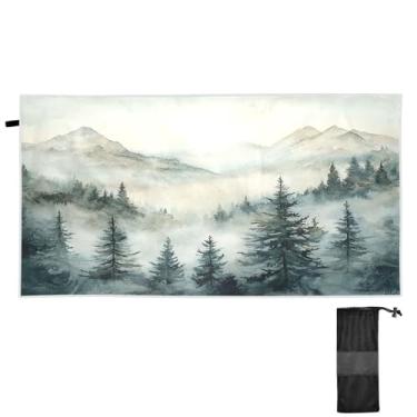 Imagem de ATTX Toalha de praia de montanha verde escuro 76 x 152 cm - Cobertor de microfibra leve de secagem rápida e resistente à areia para piscina, ioga, academia e viagens | Esportes de banho de natação