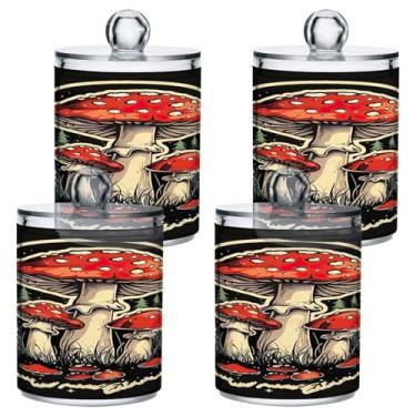 Imagem de ATTX Dispensador de suporte Qtip de cogumelo vermelho para bola de algodão, cotonete, frasco de boticário de plástico transparente, pote de armazenamento de cozinha para decoração de casa, pacote com