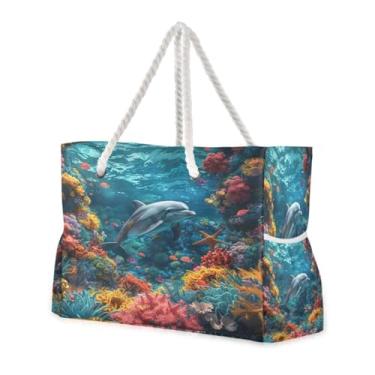 Imagem de ATTX Bolsas de praia coloridas de recifes de corais para mulheres - Bolsas de praia grandes com zíper, impermeável, à prova de areia, bolsa grande para piscina #23