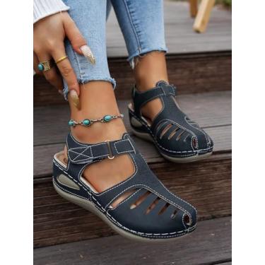 Imagem de Sandálias de praia femininas plus size com detalhes metálicos – salto plataforma com tira única, chinelos deslizantes de sola grossa para uso casual, Azul, 37