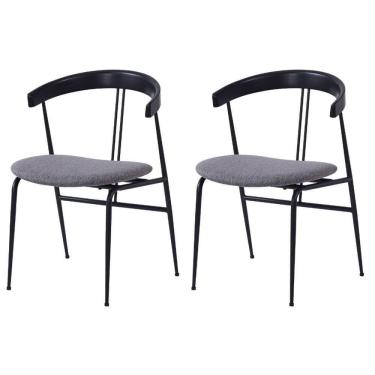 Imagem de Kit 2 Cadeiras Escandinávia Fratini Encosto Madeira Assento Tecido Cinza Estrutura Aço Preto