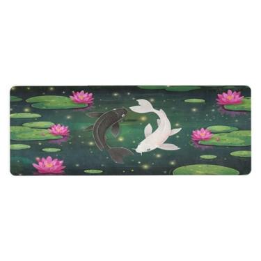 Imagem de SEHANY Tapete de ioga com peixe Koi branco e carpa preta, antiderrapante, antiderrapante, para mulheres e homens, 180 x 66 cm, tapete de treino para pilates em casa, exercícios de chão com bolsa de