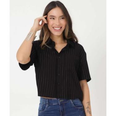 Imagem de Camisa Cropped Feminina Brilho Lurex Marisa-66000, Preto, M