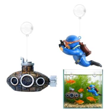 Imagem de hinbkenla 2 peças de decorações flutuantes para aquários, acessórios para aquário de peixes, lindos acessórios retrô Betta, brinquedo, decoração de aquário, BettaToys para peixes dourados ciclídeos