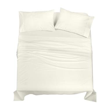 Imagem de ROYALE LINENS Jogo de lençol Queen 100% algodão orgânico – Tecido percal – Conjunto de 4 peças – 1 lençol de cima, 1 lençol com elástico profundo e 2 fronhas – Lençóis de cama marfim – Queen Sábanas