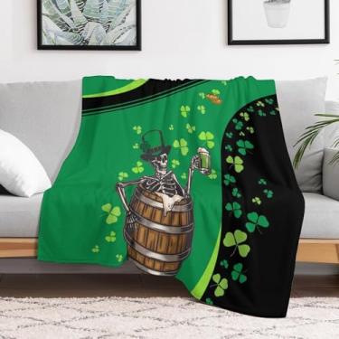 Imagem de Cobertor de Dia de São Patrício Caveira Macia Flanela Cobertores Quentes Decoração para Sofá Sofá Quarto Cobertor Presentes para Crianças Adultos 152 cm x 203 cm