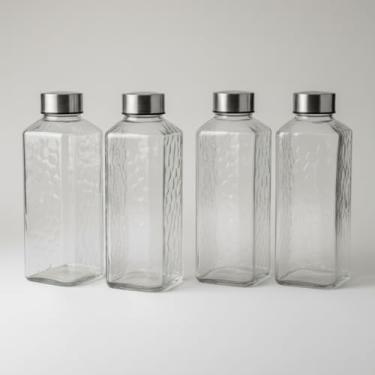Imagem de Kit 4 Garrafas de Vidro Quadrada 1 Litro Premium com Tampa Hermética para Conservação de Suco Água Chá e Leite (Effect)
