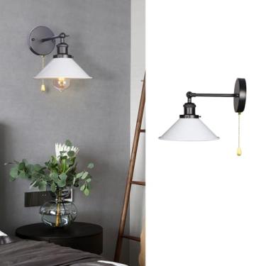 Imagem de GZZBMY E27 Arandelas de parede interior vintage industrial lâmpada de parede com interruptor de cordão de tração iluminação de parede de metal para sala de estar quarto escada corredor (sem lâmpada