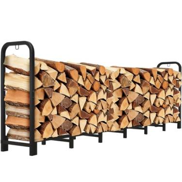 Imagem de Luoieo Rack de lenha resistente de 2,5 m, armazenamento externo de ferro forjado, comporta 1/2 cordão de madeira, para acessórios de lareira de pátio