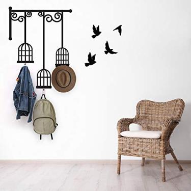 Imagem de Adesivo de Parede Gaiolas e Pássaros 77x60cm com 3 Ganchos