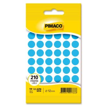 Imagem de Etiqueta Adesiva Pimaco, Multiuso TP-12-AZN, Azul Neon, Ø 12mm, envelope com 5 fls - 210 etiquetas, 970845