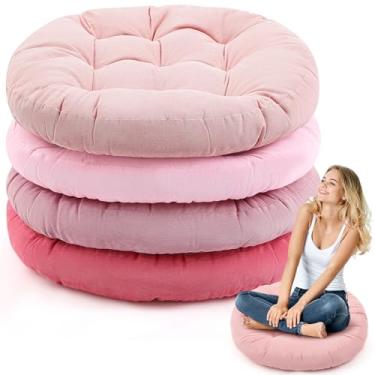 Imagem de Jerify Almofadas de chão 55 x 55 cm redondas quadradas grandes almofadas de chão para sala de aula adulto meditação piquenique festa almofada para sentar presente de Natal (redondo, rosa, 4 peças)