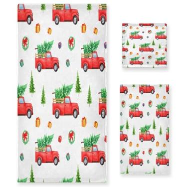 Imagem de Wassud Conjunto de 3 toalhas de banho de caminhão de Natal, toalhas super macias e absorventes para banheiro, toalhas de banho de secagem rápida, toalha de banho para academia, spa, hotel
