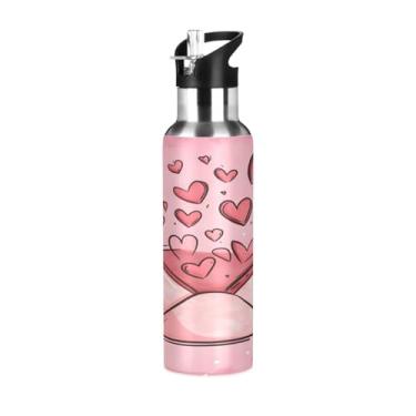 Imagem de Wassud Garrafa de água envelope com corações garrafa de água esportiva de aço inoxidável com canudo garrafas de água isoladas copo portátil de viagem 947 ml