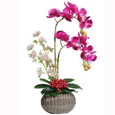 Imagem de LMJYU Flor artificial com vaso de cerâmica decoração interior flor falsa arranjo de flores de seda planta artificial