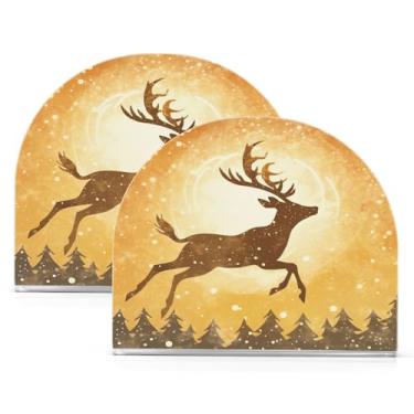 Imagem de Wassud Porta-guardanapos de acrílico de rena saltando, dispensador de guardanapo de papel moderno em forma de U para mesa, cozinha, sala de jantar, bancada 2 peças (comporta 50-60 guardanapos)