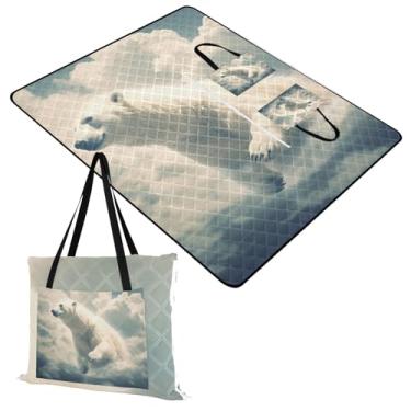 Imagem de WELLDAY Cobertor de piquenique de urso branco, impermeável, dobrável, 203 x 395 cm, extra grande, para uso ao ar livre, tapete de piquenique para parque, praia, viagens