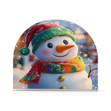 Imagem de Qilmy Bonito suporte de guardanapo de boneco de neve de Natal para mesas, porta-guardanapos de papel de placa acrílica elegante, dispensador de papel de seda independente moderno para jantar, sala de