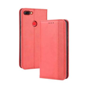 Imagem de Capa flip de couro para Infinix Hot 6 Pro X608,Flip magnético retro,Caso de telefone de couro PU,Design de carteira com 3 slots de cartão e 1 clipe de dinheiro -Red