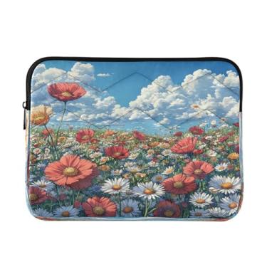 Imagem de STAYTOP Linda bolsa para laptop com céu azul e flores silvestres macia e resistente a impactos, bolsa protetora para notebook de 13 a 14 polegadas