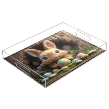 Imagem de STAYTOP Bandeja de servir de acrílico de coelho fofo da Páscoa, 15,7 x 11,20 cm, bandejas decorativas à prova de derramamento, organizador de bancada para café da manhã, chá, comida, maquiagem