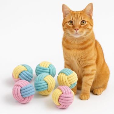 Imagem de Zasle Bolas para mastigar para gatos – Pacote com 6 brinquedos de corda para gatos com som enrugado, macios e duráveis, para gatos internos, gatinhos, dentes e saúde das gengivas