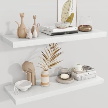 Imagem de Fun Memories Prateleiras flutuantes profundas, 91 cm L x 30 cm P Prateleiras flutuantes de madeira para parede, pacote com 2 prateleiras de armazenamento extra mais profundas e mais espessas para sala