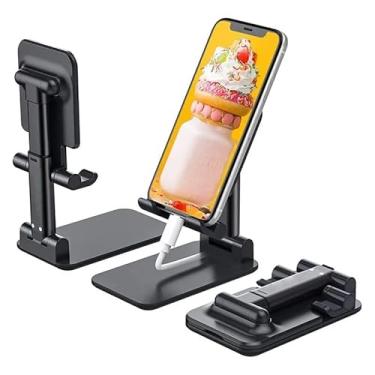 Imagem de Suporte de Mesa para Celular e Tablet Dobrável Ajustável - Base Antiderrapante Universal - Ideal para Videochamadas, Filmes, Home Office e Viagens (Preto)