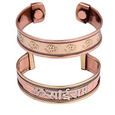 Imagem de NAISHA Pulseiras indianas de cobre feitas à mão, pulseiras de chacras curativas, joias, pulseira, presente, mulheres, homens, meninos adolescentes (6,5, INDIAN), Large, Cobre, Pulseira de cobre