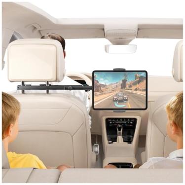 Imagem de Suporte de tablet para encosto de cabeça para acessórios de carro, feito de alumínio de nível aeronáutico, suporte universal para tablet de carro com braço de extensão de 55 cm para iPad, Galaxy, Fire