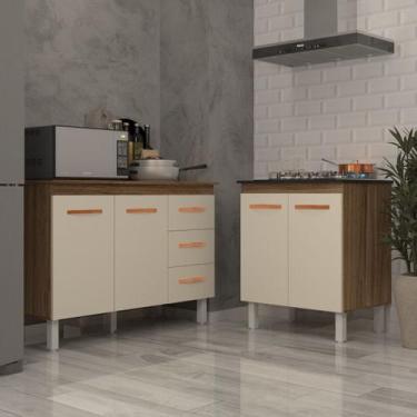Imagem de Balcão Para Cooktop 5 Bocas Fran e Armário Bruna 118 cm Cozinha Gabine