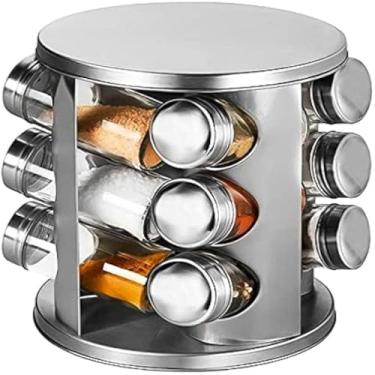 Imagem de Organizador de temperos giratorio aco inoxidavel, 12 potes para condimentos, elegante.