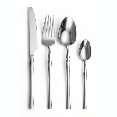 Imagem de Conjunto de Talheres 16 Peças Aço Inoxidável Premium - 4 Facas, 4 Garfos, 4 Colheres, 4 Colheres Chá - Presente Elegante para Casa/Restaurante Linha Silver - Polido e Espelhado - Premium®