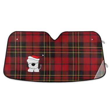 Imagem de Capa de para-brisa de cachorro xadrez de búfalo de Natal, persiana de janela de carro, proteção UV dobrável para janela de carro, acessórios de carro de verão